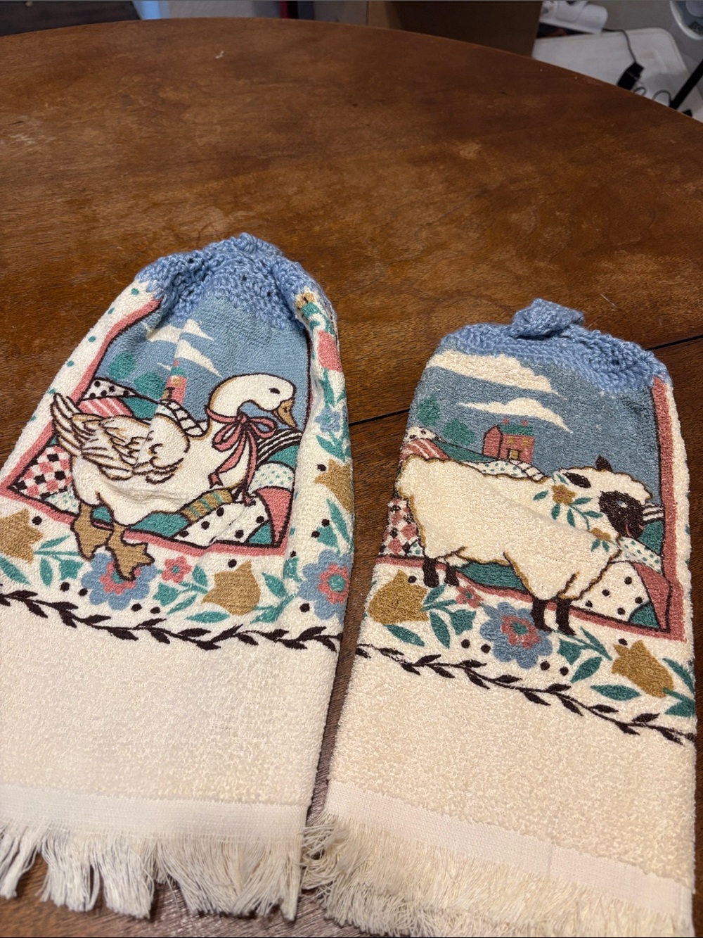 Vintage Blue Farm Animal Kitchen Hand Towels